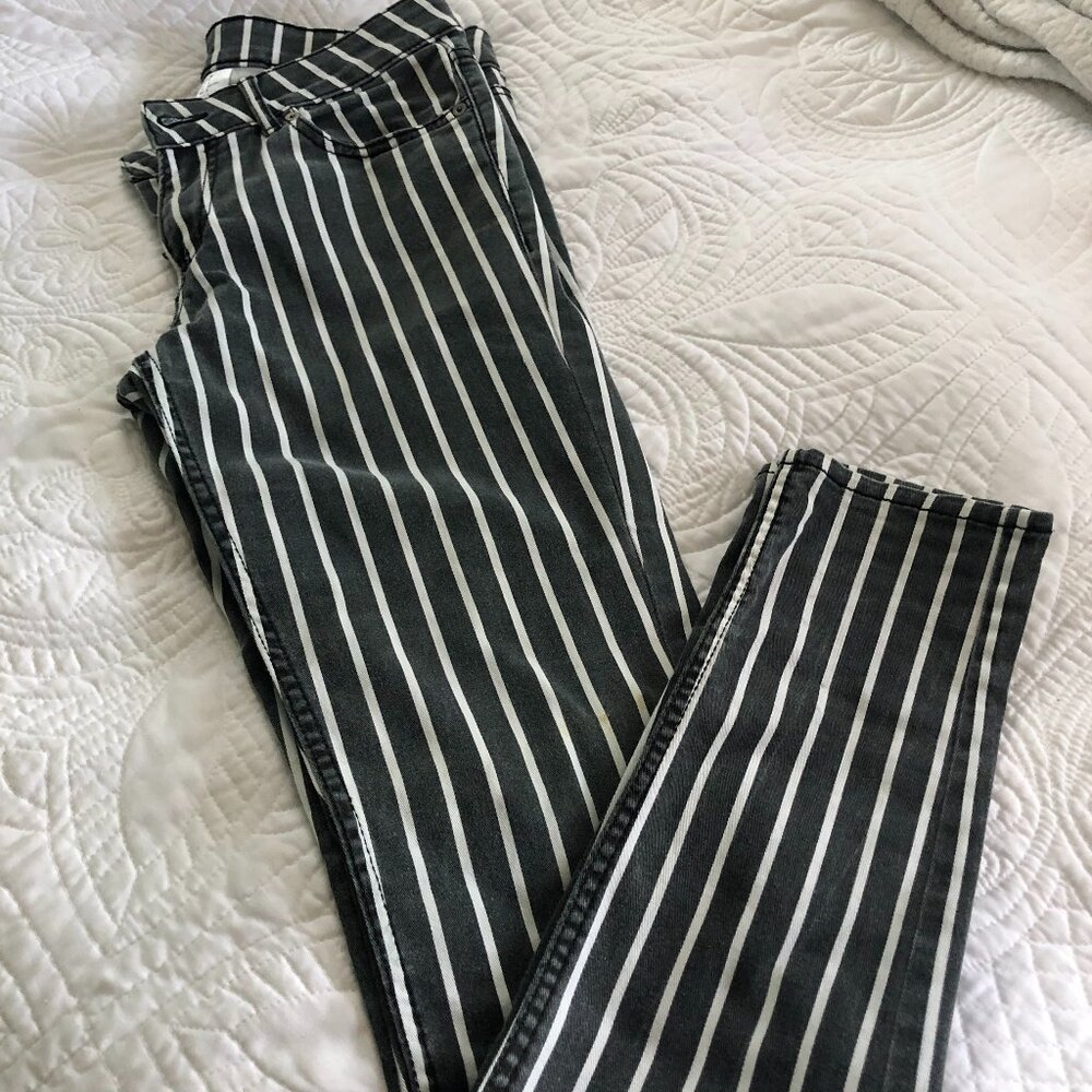 Womens black and white striped skinny jeans.